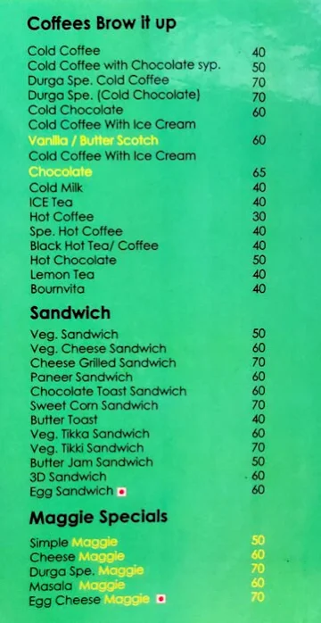 Cafe Durga menu 