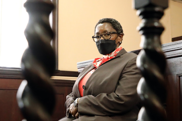 Bathabile Dlamini at the Johannesburg magistrate's court on February 9 2022, where she is facing a charge of perjury.