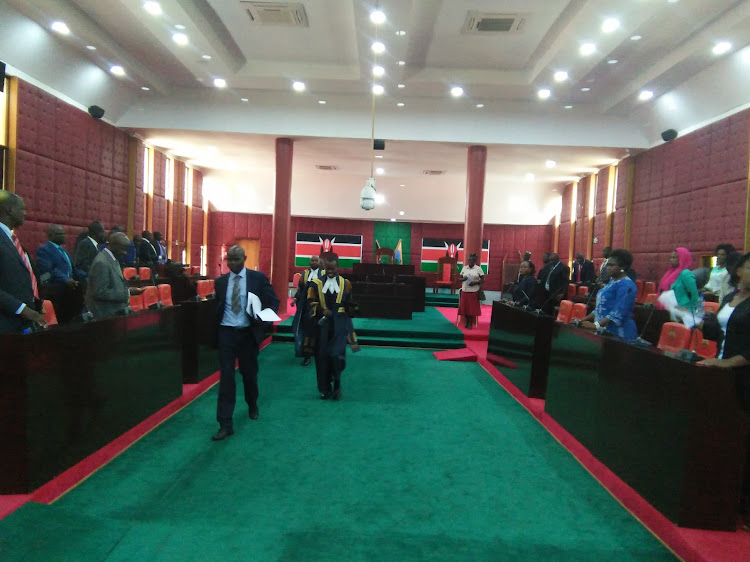 Homa Bay county assembly deputy speaker Evans Marieba leaves the chambers after chairing proceedings on October 17, 2019