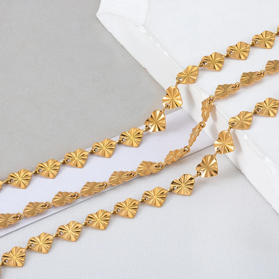 Chaîne Dorée 2M en Acier Inoxydable pour Bijoux DIY, Rétention Couleur Électroplaqué, Amour/Rond/Ovale, Accessoires