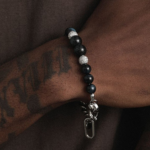 Title 5, Mens Stitching Tiger Eye Obsidian Bracelet. Ex...