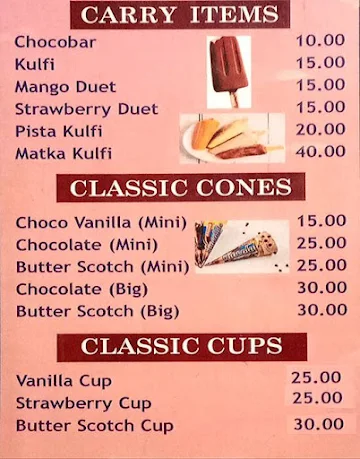 Classic Ice Cream & Fast Food menu 