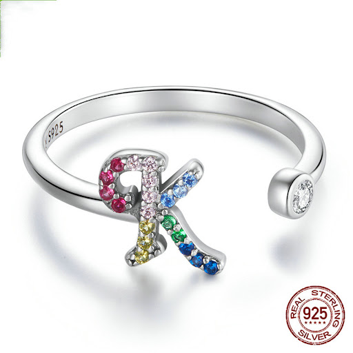 Title 5, Colorful Zircon 26 Letters Ring, Fashion Everyd...
