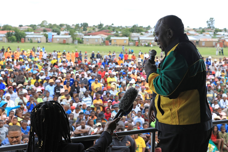 ANC president Cyril Ramaphosa addressing an activation rally in Botshabelo, Free State ahead of the January 8 celebrations that will take place on Sunday.