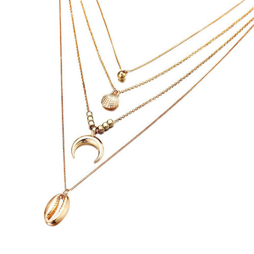 Title 4, Multi-layer Long Shell Horn Scallop Pendant Nec...