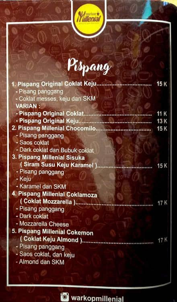 Warkop Millenial menu 