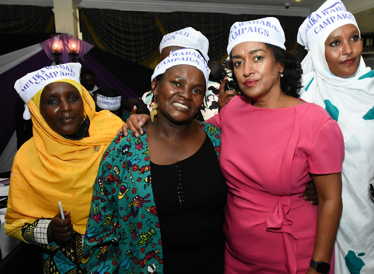 Human Rights Defender Florence Mwikali and Nairobi women rep Esther Passaris during the launch of Mulik Wabakaji Campaign at Sarova Stanley Hotel Nairobi on 8, December 2021.