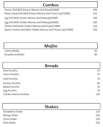 Wraapchik Rolls menu 