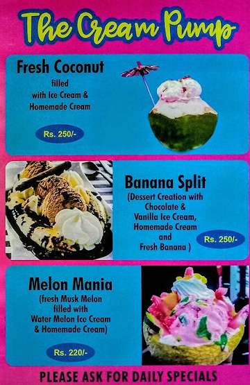 The Cream Pump menu 