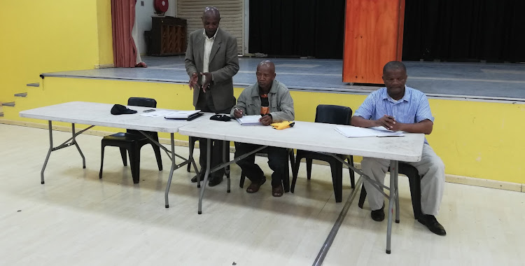 THINK TWICE: Sanco secretary Mzwandile Hote, left, chair Buyile Nkumanda, centre, and Mzimasi Ncana at the Babs Madlakane Hall on Monday