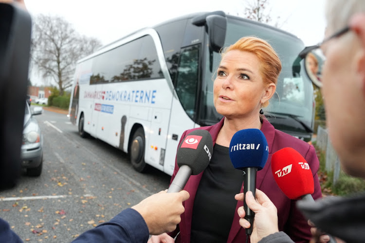 Chairman of the Denmark Democrats Inger Stoejberg speaks to media on the day of the general election in Hadsund, Jutland, Denmark, November 1 2022. Picture: REUTERS/RITZAU SCANPIX