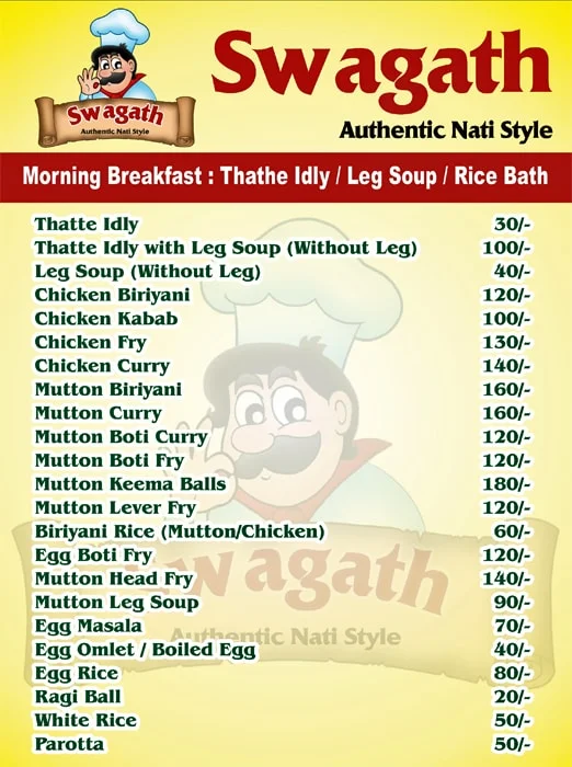 Swagath Authentic Nati Style menu 