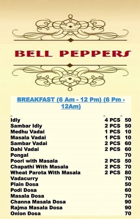 Bell Peppers menu 