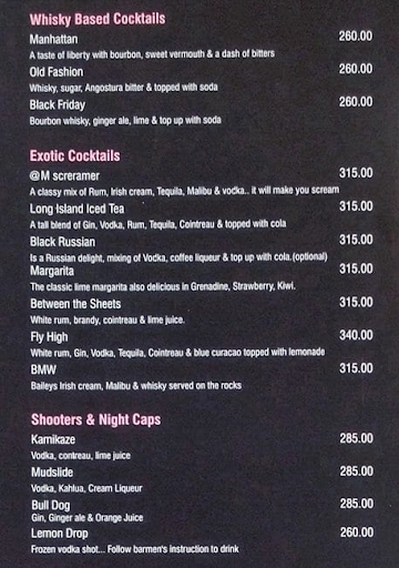 Cocoon Hotel menu 