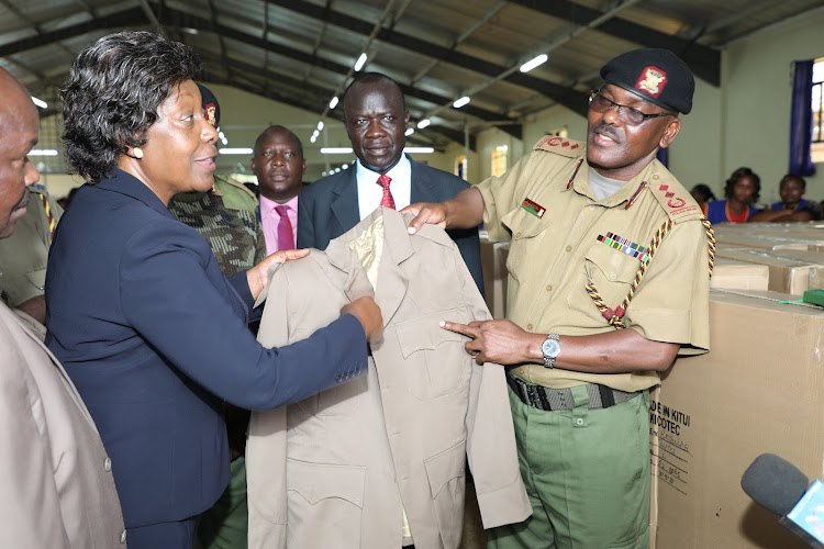 Governor Charity Ngilu at the Kitui County Textile Centre, (KICOTEC) which is making uniforms for Chiefs in the National Government.