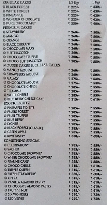 Amma's Pastries menu 