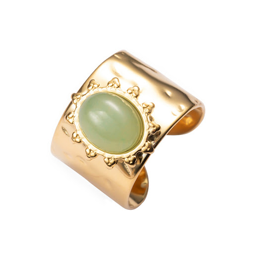 Title 1, Oval Natural Stone Ring for Women, Titanium Ste...