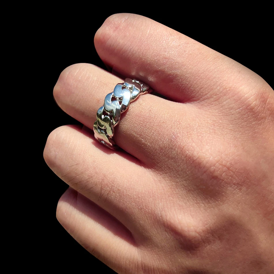 Europese cross-border hiphop ring, eenvoudige glanzende Cuban Link ketting, echt verguld, trendy en stijlvol voor mannen.
