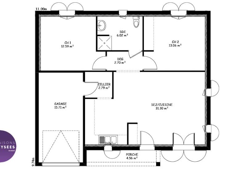  Vente Terrain + Maison - Terrain : 563m² - Maison : 109m² à Le Gué-d'Alléré (17540) 