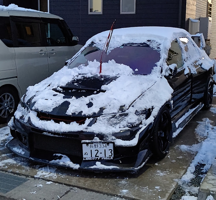 ランサーエボリューションの雪と愛車・冬眠します・リメイク計画中・カーボンバンパー購入者募集中・カレンダー落選に関するカスタム事例の投稿画像1枚目