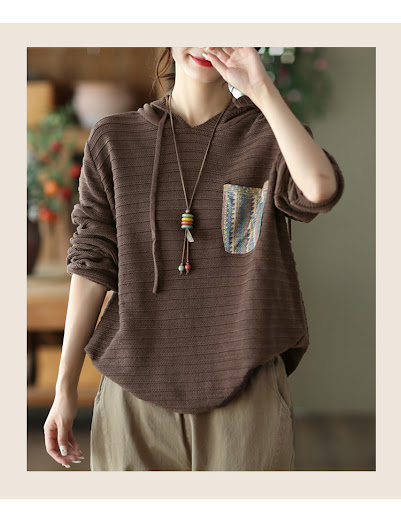 Title 13, Cotton knitted patch hooded top lazy and casual