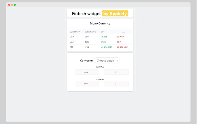 Fintech widget chrome extension