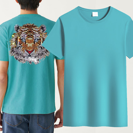 Title 6, Mens Tiger Head Diamond Round Neck Short Sleev...
