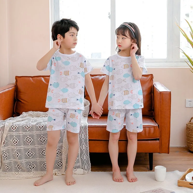 Kinderen Mode Casual Katoen Print Korte Mouw Pak – Comfortabel en Stijlvol voor Actieve Kinderen, Perfect voor Dagelijks Gebruik