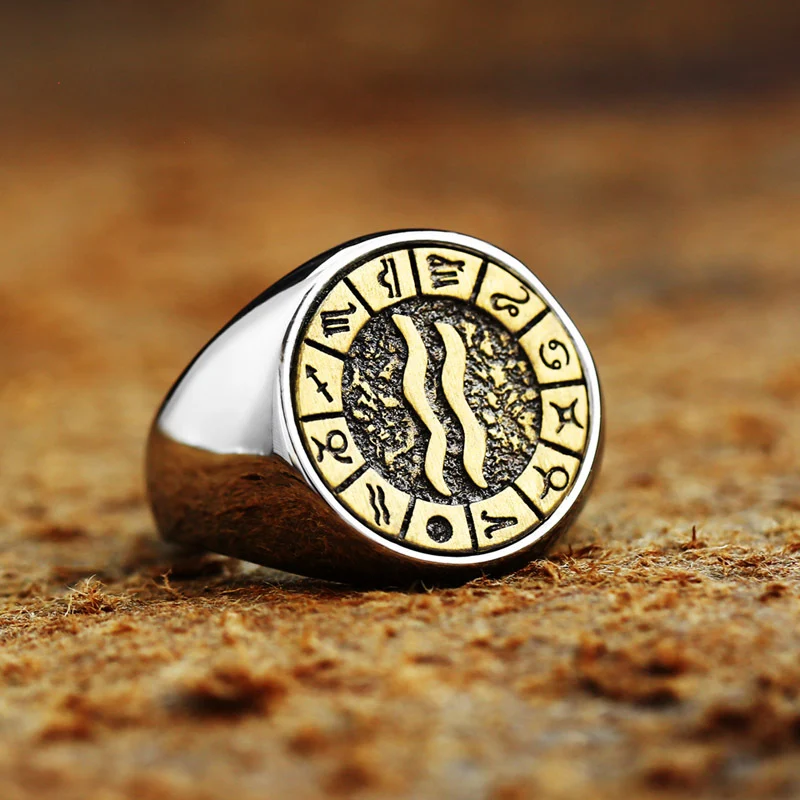Twaalf Sterrenbeeld Titanium Stalen Ring, trendy sieraden voor dames en heren, duurzaam en ideaal als speciaal cadeau.