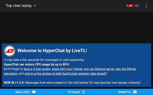 replay Welcome HyperChat LiveTL! messages appearing. HyperChat dollars future projects (stay tuned)! Messages instantly! 