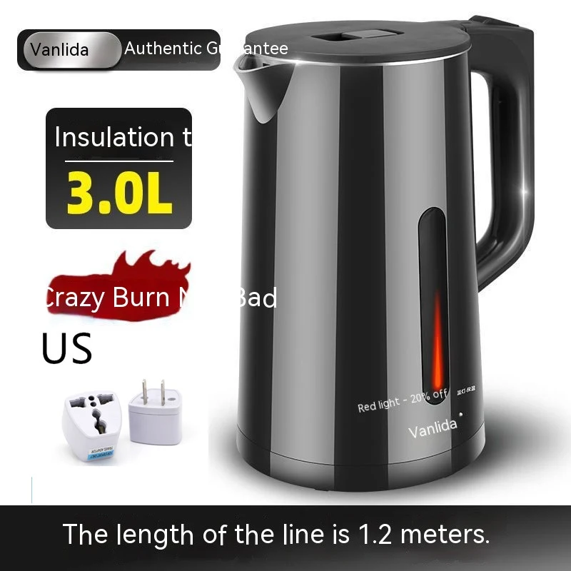 Bouilloire électrique Malata en acier inoxydable, parfaite pour dortoir et maison. Durable, isolante, pour eau chaude à portée de main.