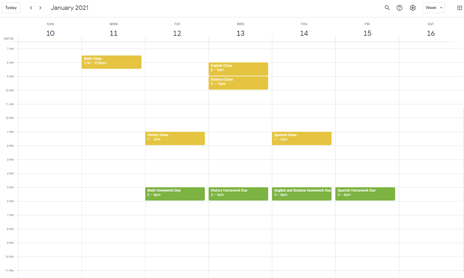 Picture of Example of Intermediate Calendar in Google Calendar