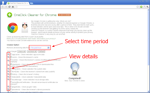 OneClick Cleaner for Chrome