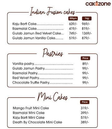 CakeZone menu 