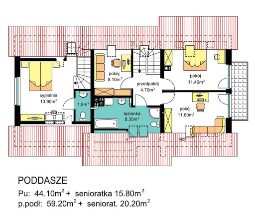 BS-07 wariant 1 dwulokalowy - Rzut poddasza