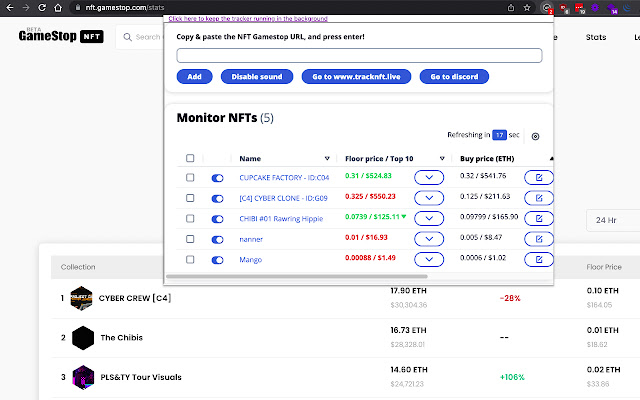 Track GameStop NFT Live! chrome extension