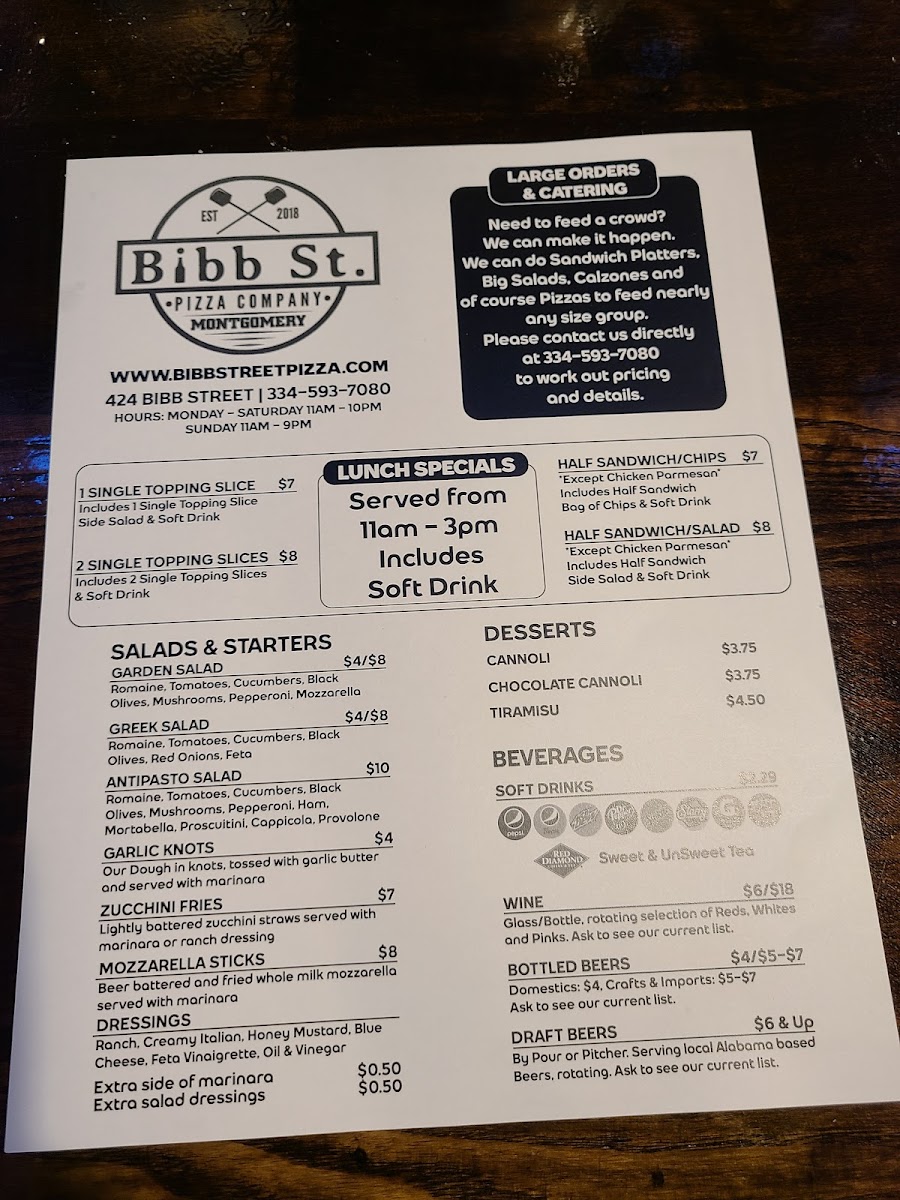 Bibb Street Pizza Company gluten-free menu