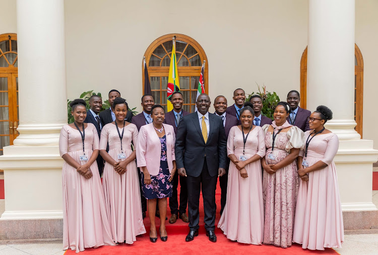 First Lady Rachael Ruto during a meeting with Zabron singers at Statehouse on Wednesday, September 14, 2022.