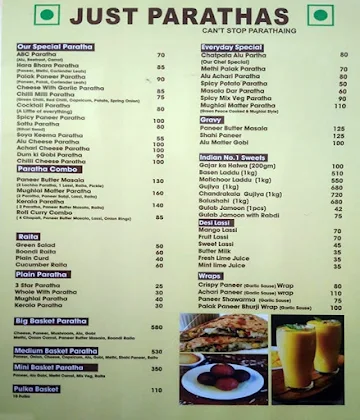 Just Parathas menu 