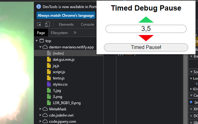 Timed Debug Pauser chrome extension