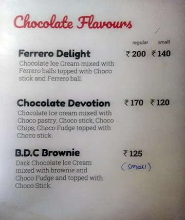 Creamy Flavours menu 