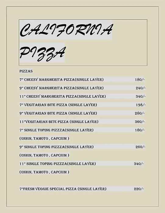 California Pizza menu 