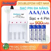 Bộ Sạc Pin Aa/Aaa Db02 + 4 Pin Aaa 900Mah Doublepow Pin Cho Remote Tivi, Ổ Khóa Cửa, Đồ Chơi Trẻ Em