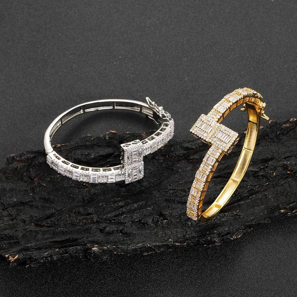 Title 2, Mens Mixed Inlaid T-Square Zircon Bracelet. En...