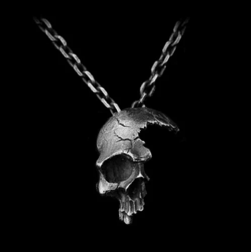 Vintage half face skull necklace