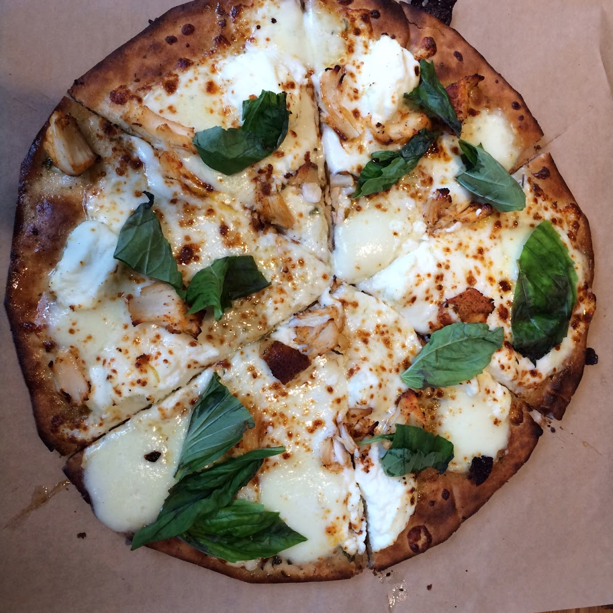 Bianco Verde (herb butter, shredded mozzarella, ricotta, basil) with chicken