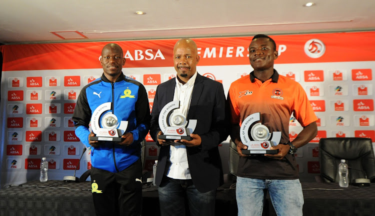 Hlompho Kekana of Mamelodi Sundowns awarded Player of the Month ,Teboho Moloi coach of Chippa United awarded coach of the month and Ndivhuwo Ravhulali of Polokwane City awarded Goal of the Month during the Absa Premiership Player and Coach awards on 11 December 2017 at PSL Offices.