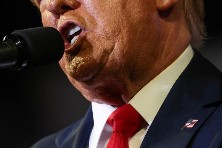 Republican presidential candidate and former US president Donald Trump speaks at a campaign rally at Coastal Carolina University on Saturday. Picture: Reuters/Sam Wolfe