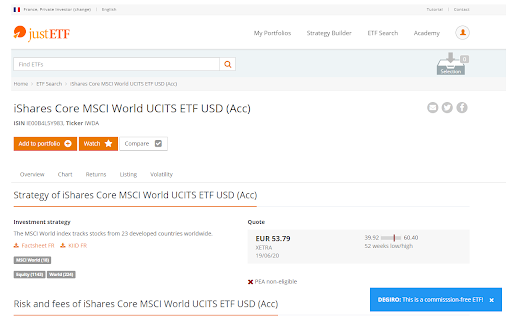 Degiro free ETFs on justetf.com