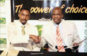 SEALED: Mike Motloung CEO of Tourist Choice and Bongani Khumalo CEO of BSA sign the new R10,5 million sponsorship deal. Pic. Vathiswa Ruselo. 31/01/08. © Sowetan.